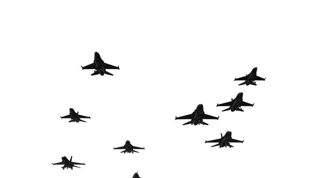 Modern fighter jet flying loop animation transparent background