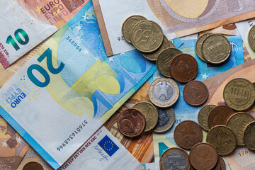 Euro money texture with banknotes and coins