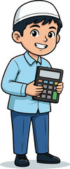 Fototapeta premium Muslim Boy Smiling Holding a Calculator Ready for His Studies
