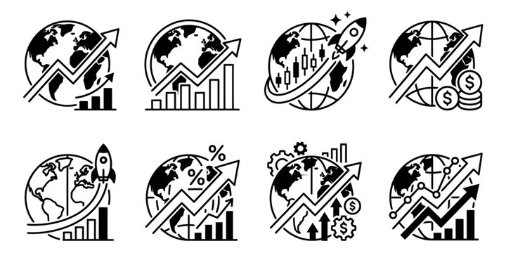 Set of black and white vector world icons for travel business and web design