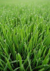 Obraz premium Macro view of intensely focused, dewy green lawn textures. Perfect detail captures natural freshness, growth, and seasonal clarity, nature, ecology, clarity