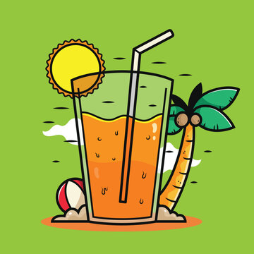 Refreshing Glass of Chilled Juice Vecot Illustration