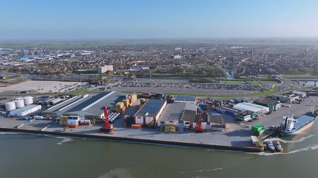 Industrial harbor with shipping and port infrastructure in Europe