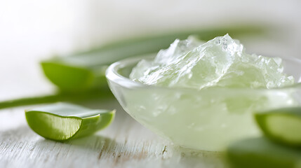 Fresh botanical extract in a glass bowl with cut plant leaves, highlighting natural beauty care and healthy ingredient concepts