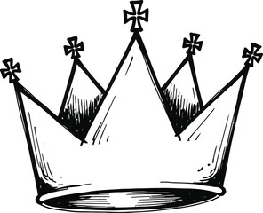 A black and white illustration of a crown with multiple points and fleur de lis decorations © FARZANAAKTER