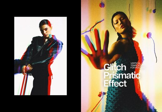 Glitch Prismatic Poster Photo Effect Mockup