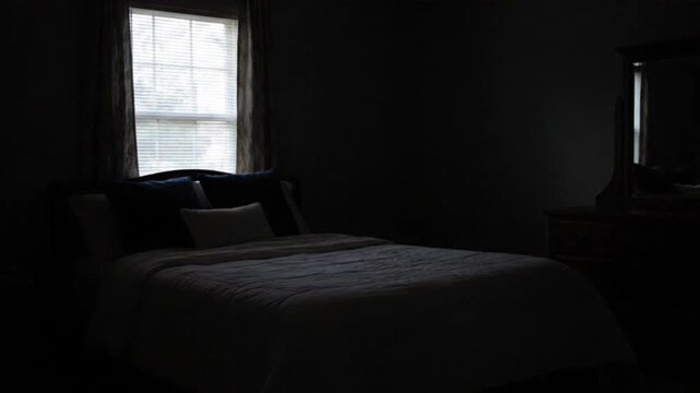 Warm Yellow Bedside Lamp Slowly Turns Off in Cozy Bedroom &mdash; Gradual Fade to Darkness, Peaceful Night Scene