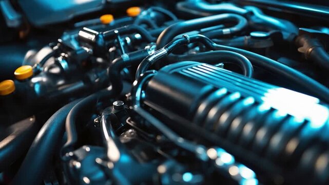 Automotive Powerhouse: A dynamic, detailed view of a car engine's intricate components, capturing the essence of automotive engineering and mechanical prowess.