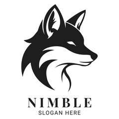 Obraz premium Fox Head Logo Vector Illustration in Black and White Representing Nimble and Clever Animal Spirit