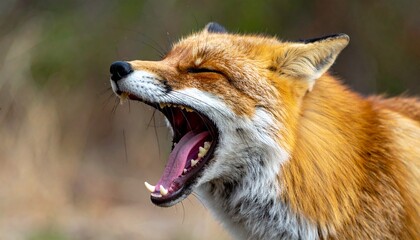 欠伸をするかわいいキツネ