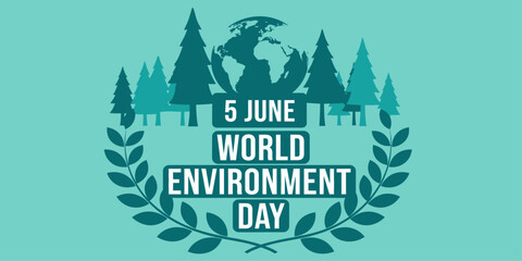 Fototapeta premium World Environment Day poster with globe, trees, and green eco wreath