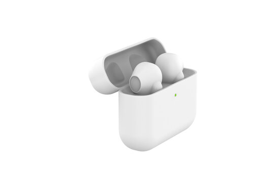 Modern wireless earbuds headphones isolated on white background. 3d illustration