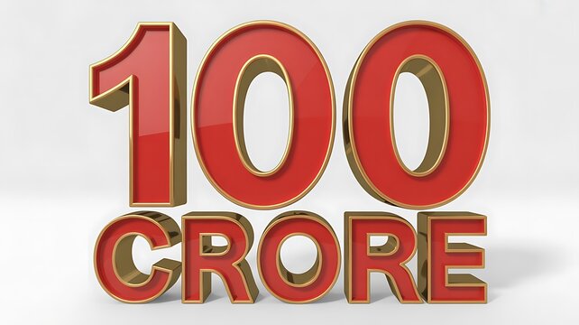 100 Crore text in red 3D font