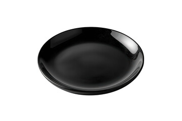 Black ceramic dining plate, empty and glossy, suitable for serving food with minimalist kitchenware design