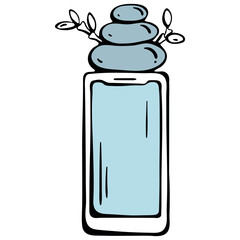 Digital minimalism with zen mode. Phone and meditation stones, smartphone with balance pebbles and plant, hand drawn doodle style.