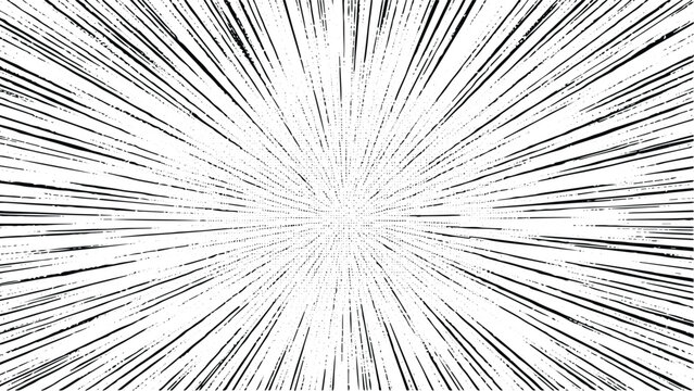 Radial speed lines for manga or comic book motion effects on transparent background featuring fast action movement and explosion rays for dynamic storytelling and visual impact in graphics