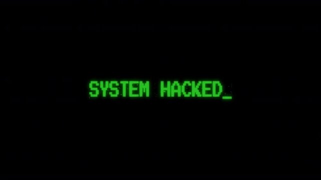 system hacked text typing computer retro style with rgb split noise effect glitch distortion, flicker background. motion text 4k video with alpha channel