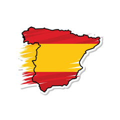 Obraz premium Map of Spain with Spanish flag colors brush stroke effect illustration