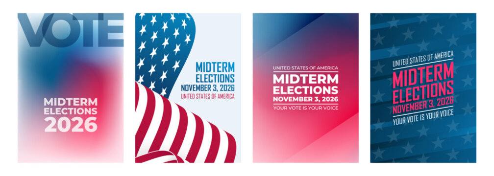 Set of 2026 United States Midterm Elections posters for political campaign and promotions. Vector Illustration.