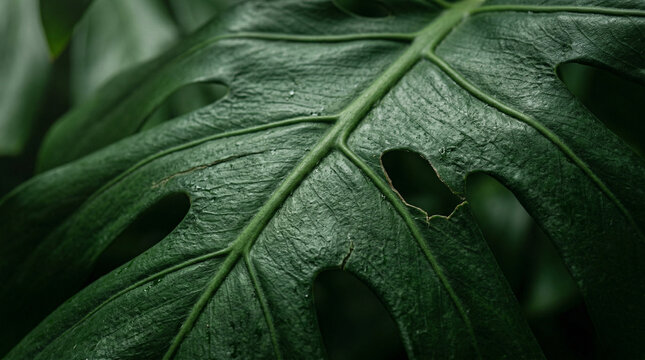 Closeup view of a green leaf showing detailed texture and natural patterns found in a tropical garden during daytime