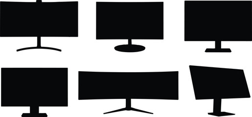 Black silhouettes of various computer monitors on stands monitor silhouettes black and white monitor stands © Riyaj Vector Valley
