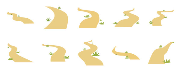 Set of Winding Dirt Roads and Pathways Flat Vector Collection © Nd Studio 