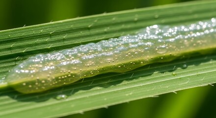 Caterpillar on Green Leaf Macro View.