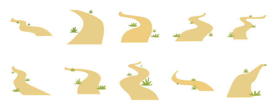 Set of Winding Dirt Roads and Pathways Flat Vector Collection