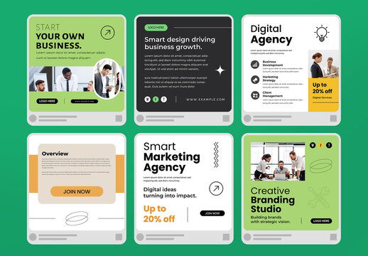 Digital Marketing Agency Post Template Set for Business Promotion Social Media Design