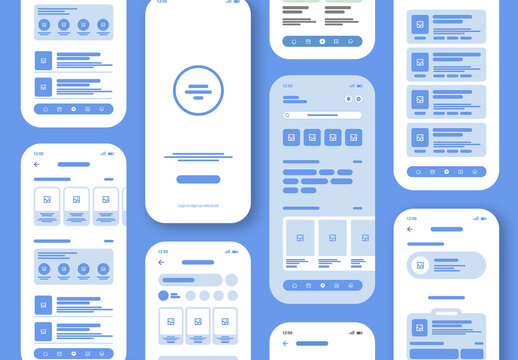 Modern Mobile App UI Kit With Minimal Blue Dashboard Wireframe