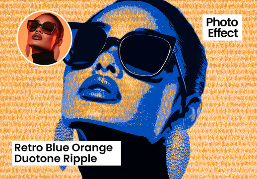 Retro Blue Orange Duotone Ripple Photo Effect