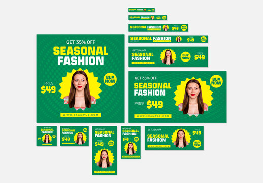 Seasonal Fashion Sale Web Banner Ads Design Set