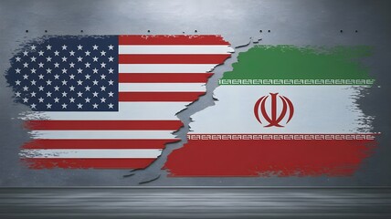 Obraz premium Deux drapeaux Américains et Iraniens