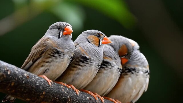 Four birds on branch.