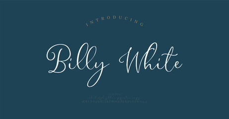 Billy White, Beauty Luxury Script font alphabet logo. Typography beautiful fashion elegant classic letters serif italic fonts decorative wedding vintage retro logos. vector illustration
