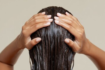 Fototapeta premium Smooth Texture of Wet Hair During Conditioning