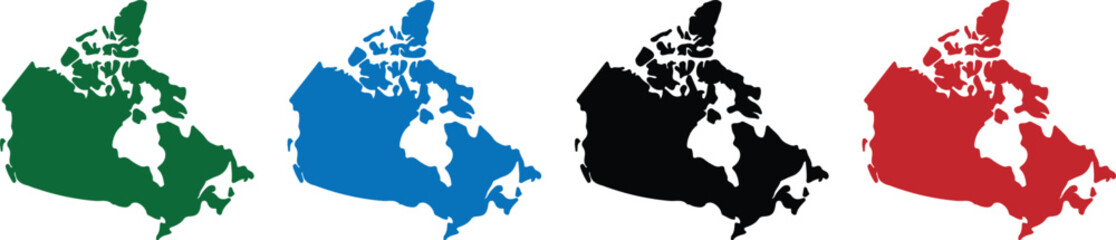 Set of Canada Map Silhouettes in Multiple Colors - High-Resolution Vector Style Icons for Geographic, Travel, and Canadian National Identity Design Projects © Parves