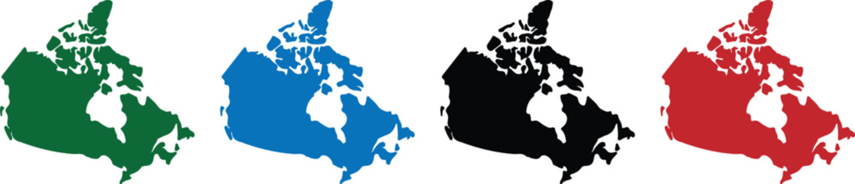 Set of Canada Map Silhouettes in Multiple Colors - High-Resolution Vector Style Icons for Geographic, Travel, and Canadian National Identity Design Projects
