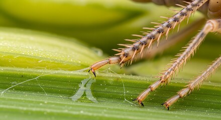 Fototapeta premium Close up of spider legs on leaf.