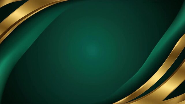 Abstract emerald green and glistening gold intertwining curves create a luxurious, dynamic background for high-end modern design projects.