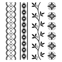 Black Decorative Border Pattern Set with Floral and Geometric Elements