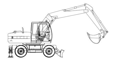 excavator symbol sketch 3d illustration