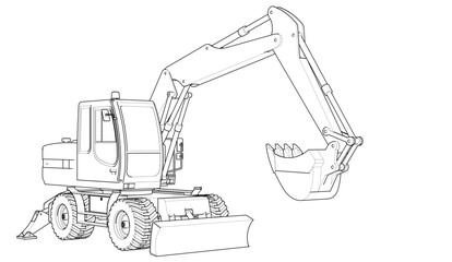 excavator symbol sketch 3d illustration