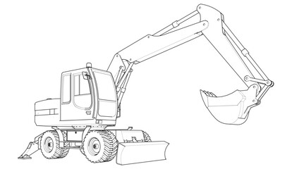excavator symbol sketch 3d illustration