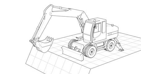 excavator symbol sketch 3d illustration