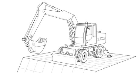 excavator symbol sketch 3d illustration
