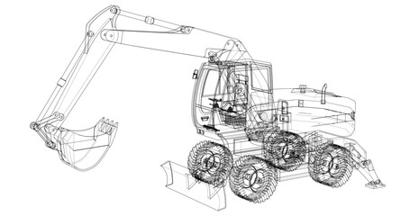 excavator symbol sketch 3d illustration