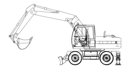 excavator symbol sketch 3d illustration