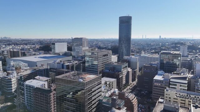 Shin-Yokohama Aerial View | Wide Shot | Prince Hotel | Pull Back
