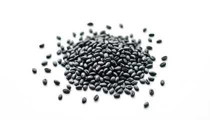 A pile of black sesame seeds on a white background